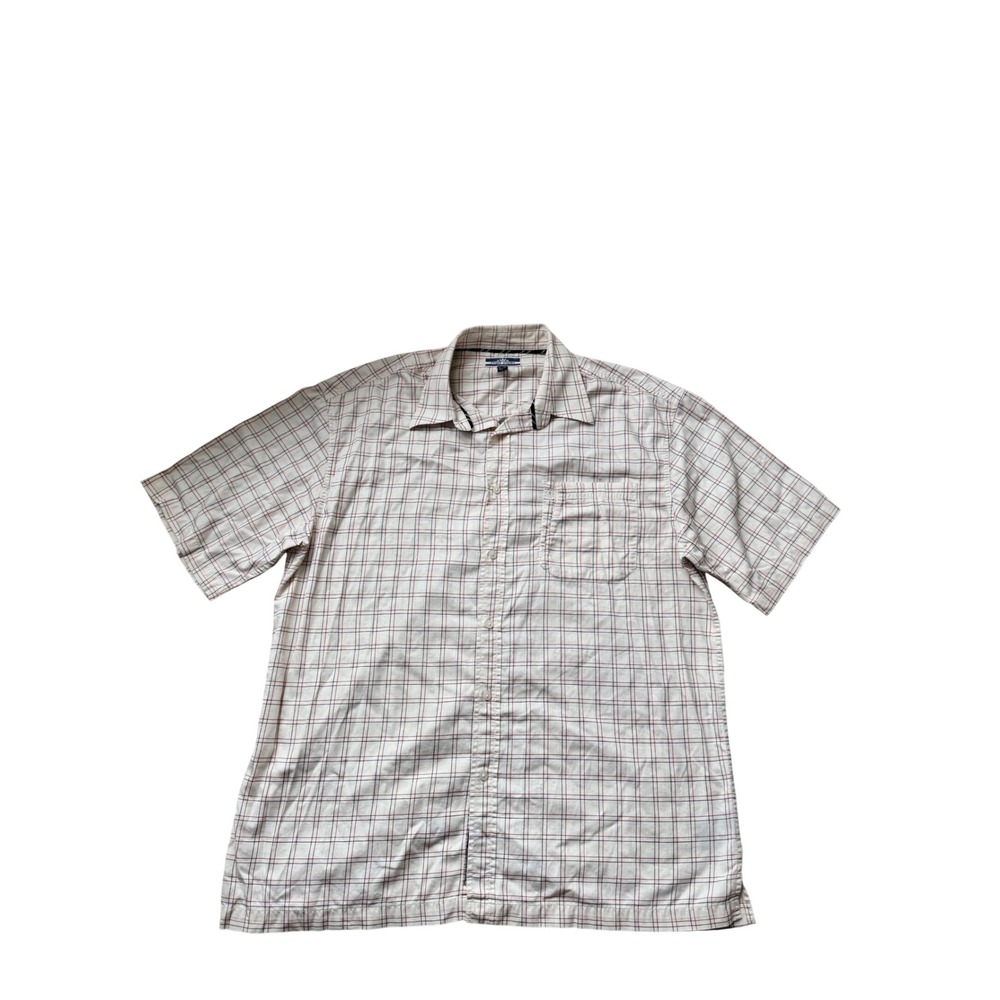 Phat Farm Short Sleeve Button Front Shirt Men Size XL Beige Plaid Y2K Streetwear